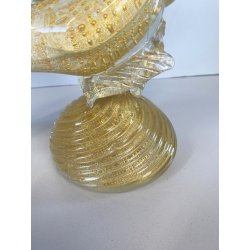 SCULTURA VETRO Murano SOMMERSO TRASPARENTE FOGLIA ORO FAGIANO GALLO PAVONE '50s
