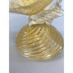 SCULTURA VETRO Murano SOMMERSO TRASPARENTE FOGLIA ORO FAGIANO GALLO PAVONE '50s