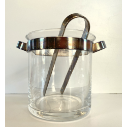 SECCHIELLO GHIACCIO VETRO GLACETTE VINTAGE ICE BUCKET PINZE METALLO ARGENTATO