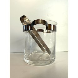 SECCHIELLO GHIACCIO VETRO GLACETTE VINTAGE ICE BUCKET PINZE METALLO ARGENTATO