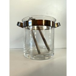 SECCHIELLO GHIACCIO VETRO GLACETTE VINTAGE ICE BUCKET PINZE METALLO ARGENTATO