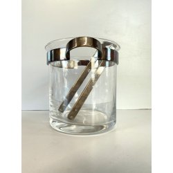 SECCHIELLO GHIACCIO VETRO GLACETTE VINTAGE ICE BUCKET PINZE METALLO ARGENTATO
