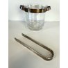 SECCHIELLO GHIACCIO VETRO GLACETTE VINTAGE ICE BUCKET PINZE METALLO ARGENTATO