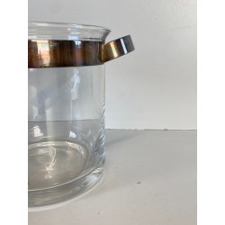 SECCHIELLO GHIACCIO VETRO GLACETTE VINTAGE ICE BUCKET PINZE METALLO ARGENTATO