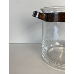 SECCHIELLO GHIACCIO VETRO GLACETTE VINTAGE ICE BUCKET PINZE METALLO ARGENTATO
