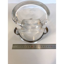 SECCHIELLO GHIACCIO VETRO GLACETTE VINTAGE ICE BUCKET PINZE METALLO ARGENTATO