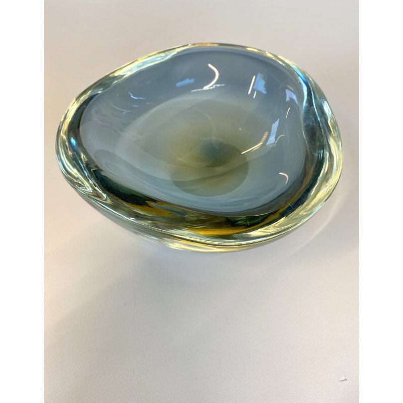 VINTAGE BOWL SVOTATASCHE VETRO Murano SOMMERSO BLU AVIO AMBRA ø 18cm '60/'70