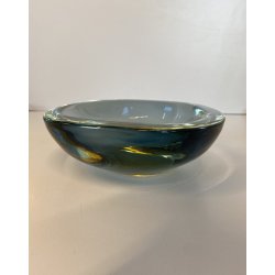 VINTAGE BOWL SVOTATASCHE VETRO Murano SOMMERSO BLU AVIO AMBRA ø 18cm '60/'70