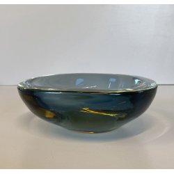 VINTAGE BOWL SVOTATASCHE VETRO Murano SOMMERSO BLU AVIO AMBRA ø 18cm '60/'70