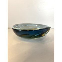 VINTAGE BOWL SVOTATASCHE VETRO Murano SOMMERSO BLU AVIO AMBRA ø 18cm '60/'70