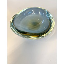 VINTAGE BOWL SVOTATASCHE VETRO Murano SOMMERSO BLU AVIO AMBRA ø 18cm '60/'70
