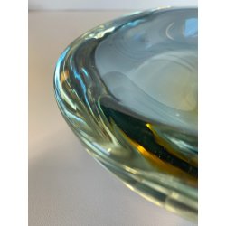 VINTAGE BOWL SVOTATASCHE VETRO Murano SOMMERSO BLU AVIO AMBRA ø 18cm '60/'70