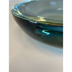 VINTAGE BOWL SVOTATASCHE VETRO Murano SOMMERSO BLU AVIO AMBRA ø 18cm '60/'70