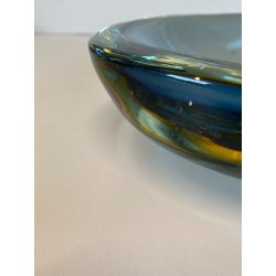 VINTAGE BOWL SVOTATASCHE VETRO Murano SOMMERSO BLU AVIO AMBRA ø 18cm '60/'70