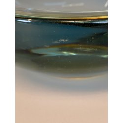 VINTAGE BOWL SVOTATASCHE VETRO Murano SOMMERSO BLU AVIO AMBRA ø 18cm '60/'70