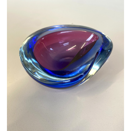 BOWL VETRO Murano Flavio Poli SOMMERSO BLU VIOLA PRESSE-PAPIER 11,5 ø cm '60/'70