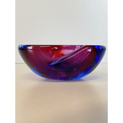 BOWL VETRO Murano Flavio Poli SOMMERSO BLU VIOLA PRESSE-PAPIER 11,5 ø cm '60/'70