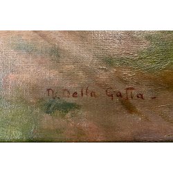 GRANDE QUADRO OLIO A. Della Gatta SCENA GENERE PASTORELLA GREGGE PECORE TRAMONTO