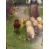 GRANDE QUADRO OLIO A. Della Gatta SCENA GENERE PASTORELLA GREGGE PECORE TRAMONTO