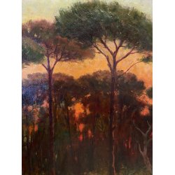 GRANDE QUADRO OLIO A. Della Gatta SCENA GENERE PASTORELLA GREGGE PECORE TRAMONTO