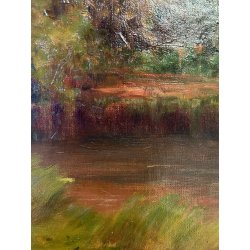 GRANDE QUADRO OLIO A. Della Gatta SCENA GENERE PASTORELLA GREGGE PECORE TRAMONTO