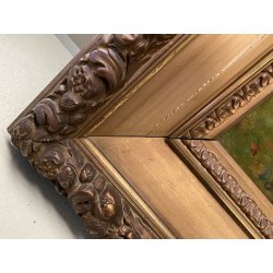 GRANDE QUADRO OLIO A. Della Gatta SCENA GENERE PASTORELLA GREGGE PECORE TRAMONTO