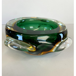 BOWL SVOTATASCHE VETRO Murano LOBATO SOMMERSO VERDE AMBRA ø 17cm