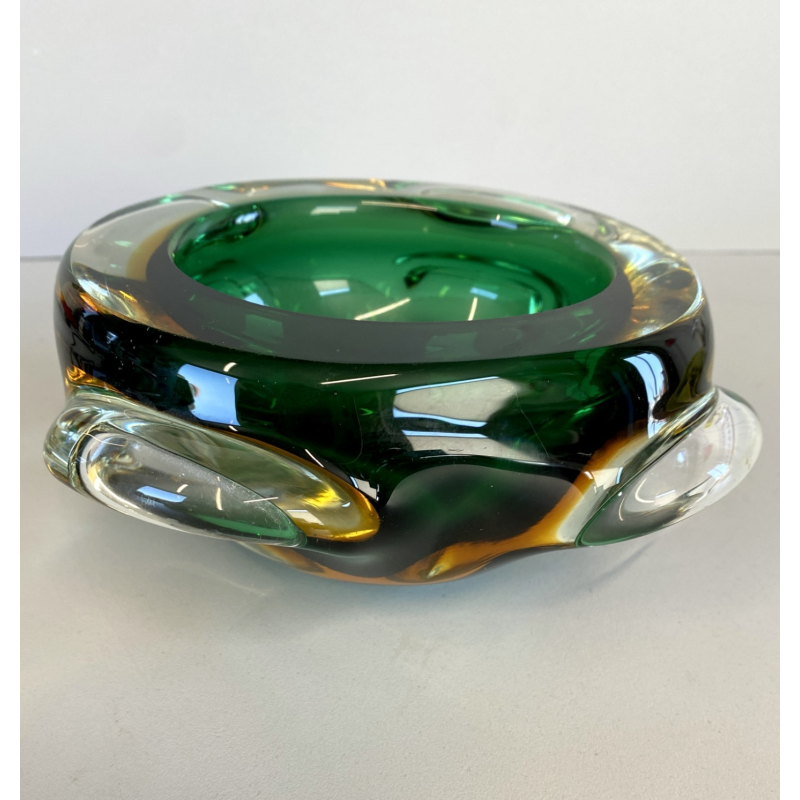 BOWL SVOTATASCHE VETRO Murano LOBATO SOMMERSO VERDE AMBRA ø 17cm