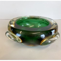BOWL SVOTATASCHE VETRO Murano LOBATO SOMMERSO VERDE AMBRA ø 17cm