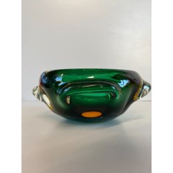 BOWL SVOTATASCHE VETRO Murano LOBATO SOMMERSO VERDE AMBRA ø 17cm