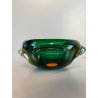 BOWL SVOTATASCHE VETRO Murano LOBATO SOMMERSO VERDE AMBRA ø 17cm