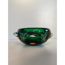 BOWL SVOTATASCHE VETRO Murano LOBATO SOMMERSO VERDE AMBRA ø 17cm