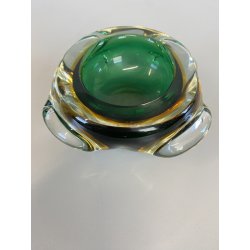 BOWL SVOTATASCHE VETRO Murano LOBATO SOMMERSO VERDE AMBRA ø 17cm