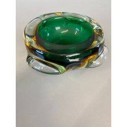 BOWL SVOTATASCHE VETRO Murano LOBATO SOMMERSO VERDE AMBRA ø 17cm