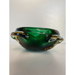 BOWL SVOTATASCHE VETRO Murano LOBATO SOMMERSO VERDE AMBRA ø 17cm