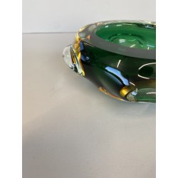 BOWL SVOTATASCHE VETRO Murano LOBATO SOMMERSO VERDE AMBRA ø 17cm