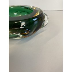 BOWL SVOTATASCHE VETRO Murano LOBATO SOMMERSO VERDE AMBRA ø 17cm