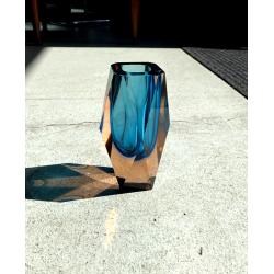 VASO VETRO Murano SOMMERSO Flavio Poli SFACCETTATO BLU ROSA PESCA VINTAGE '50
