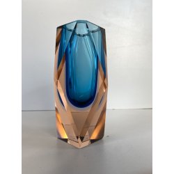 VASO VETRO Murano SOMMERSO Flavio Poli SFACCETTATO BLU ROSA PESCA VINTAGE '50