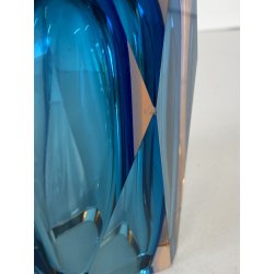 VASO VETRO Murano SOMMERSO Flavio Poli SFACCETTATO BLU ROSA PESCA VINTAGE '50