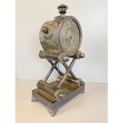 OROLOGIO a PENDOLO DA CAMINO METALLO ARGENTATO NON funziona CLOCK 34cm/h XIX sec