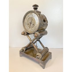 OROLOGIO a PENDOLO DA CAMINO METALLO ARGENTATO NON funziona CLOCK 34cm/h XIX sec