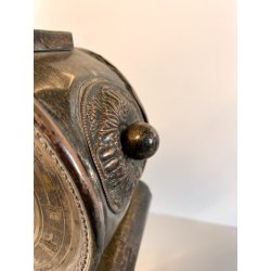 OROLOGIO a PENDOLO DA CAMINO METALLO ARGENTATO NON funziona CLOCK 34cm/h XIX sec