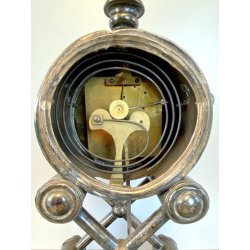 OROLOGIO a PENDOLO DA CAMINO METALLO ARGENTATO NON funziona CLOCK 34cm/h XIX sec