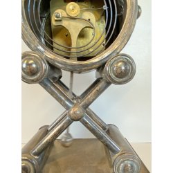 OROLOGIO a PENDOLO DA CAMINO METALLO ARGENTATO NON funziona CLOCK 34cm/h XIX sec