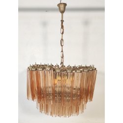 LAMPADARIO TRONCHI CANNE VETRO Murano Rosa Attr. VENINI anni 60 GLASS CHANDELIER