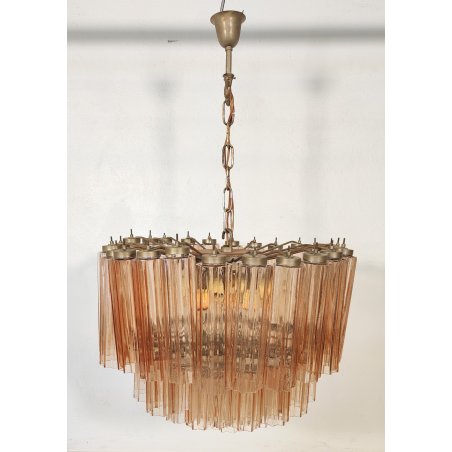 LAMPADARIO TRONCHI CANNE VETRO Murano Rosa Attr. VENINI anni 60 GLASS CHANDELIER