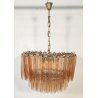 LAMPADARIO TRONCHI CANNE VETRO Murano Rosa Attr. VENINI anni 60 GLASS CHANDELIER
