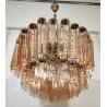 LAMPADARIO TRONCHI CANNE VETRO Murano Rosa Attr. VENINI anni 60 GLASS CHANDELIER