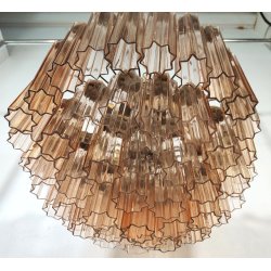 LAMPADARIO TRONCHI CANNE VETRO Murano Rosa Attr. VENINI anni 60 GLASS CHANDELIER